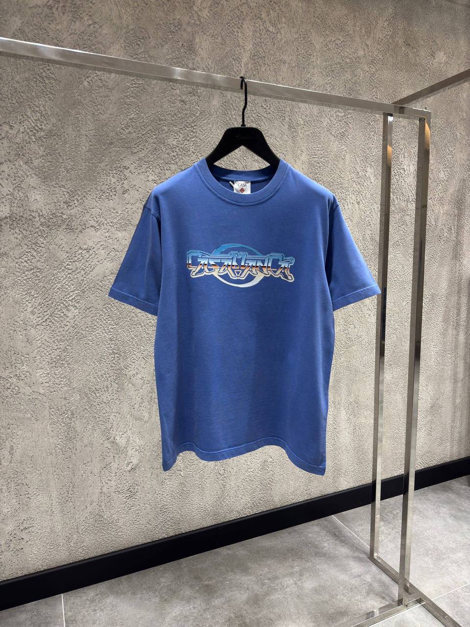 Casablanca Chrome Logo-Print Cotton T-Shirt – Blue