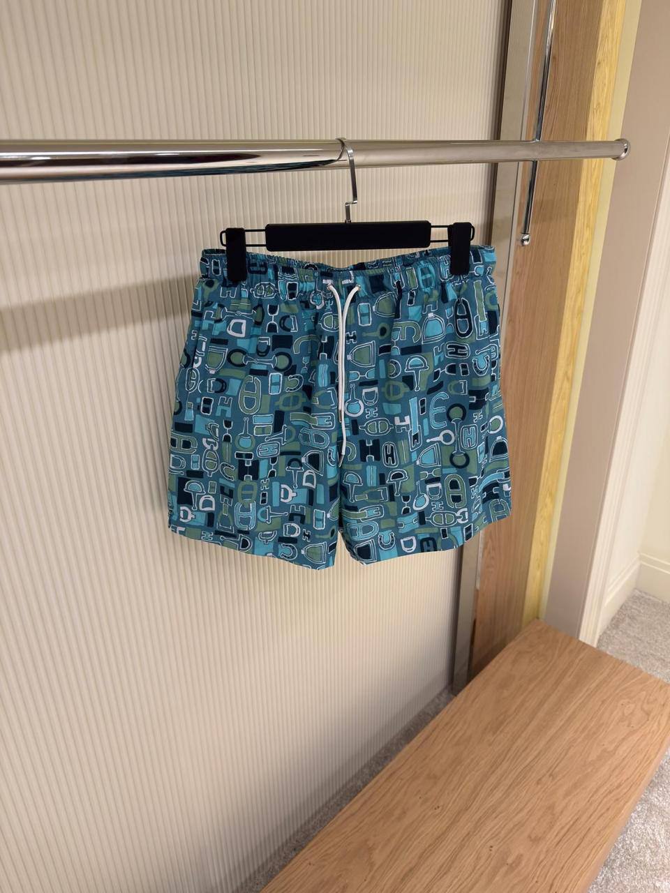 Hermès H Equestrian Swim Shorts — Teal Multi