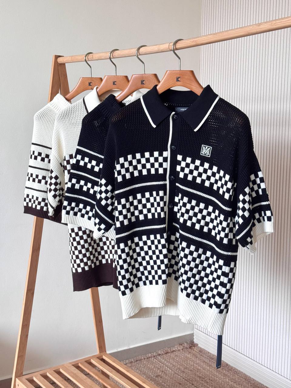Amiri MA Checkered Knit Polo & Shorts Set