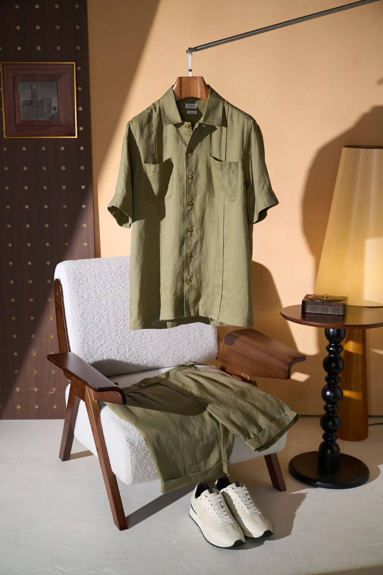 Brunello Cucinelli Linen Shirt & Shorts Set - Olive