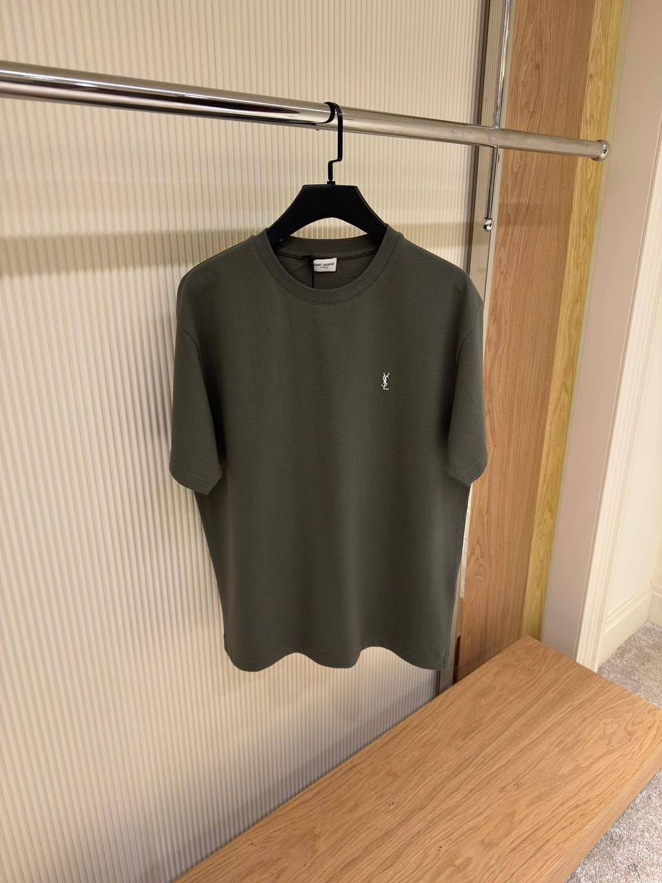 Saint Laurent Classic Embroidered Logo T-Shirt — Khaki