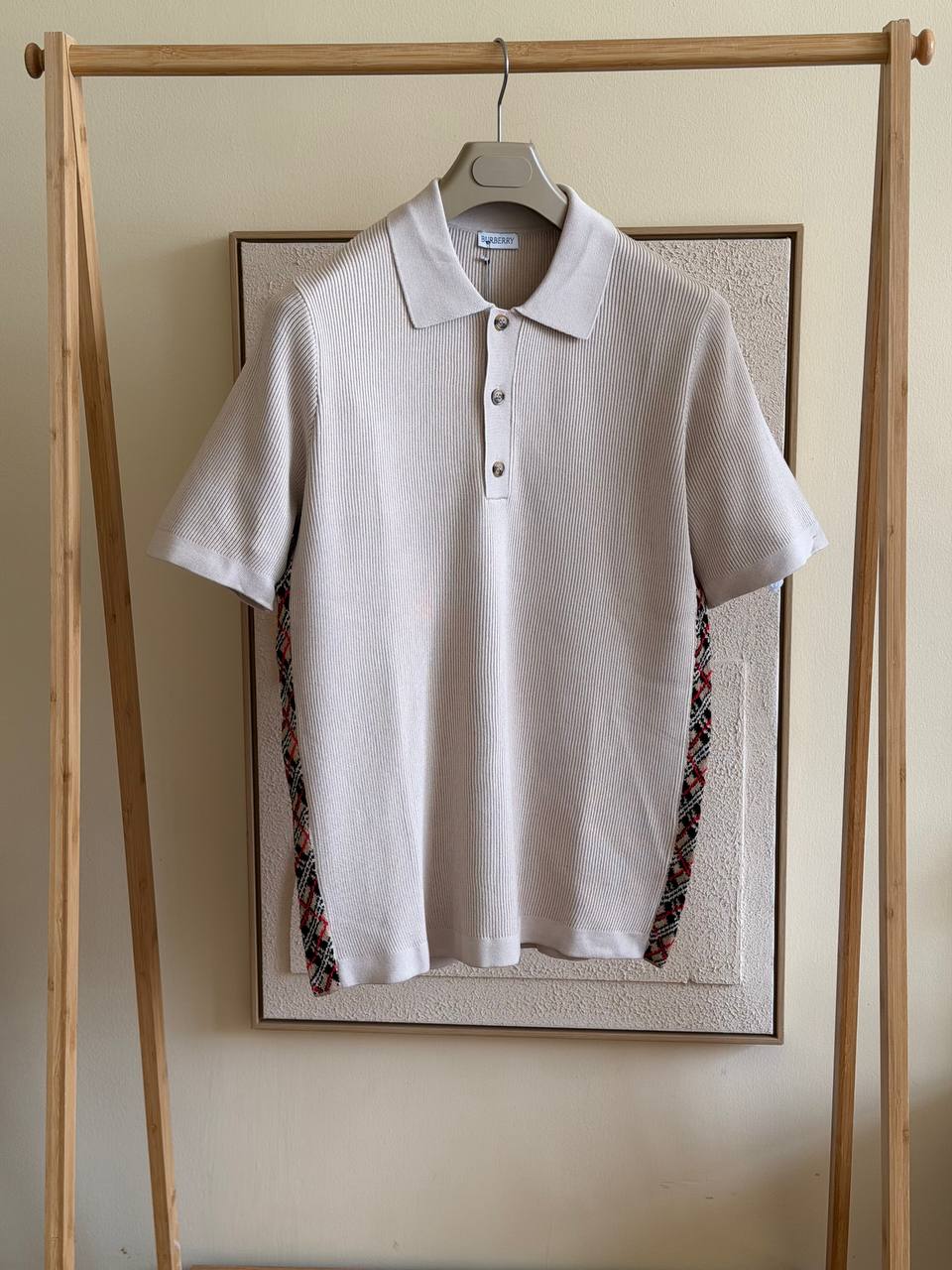 Burberry Check Panel Ribbed Knit Polo