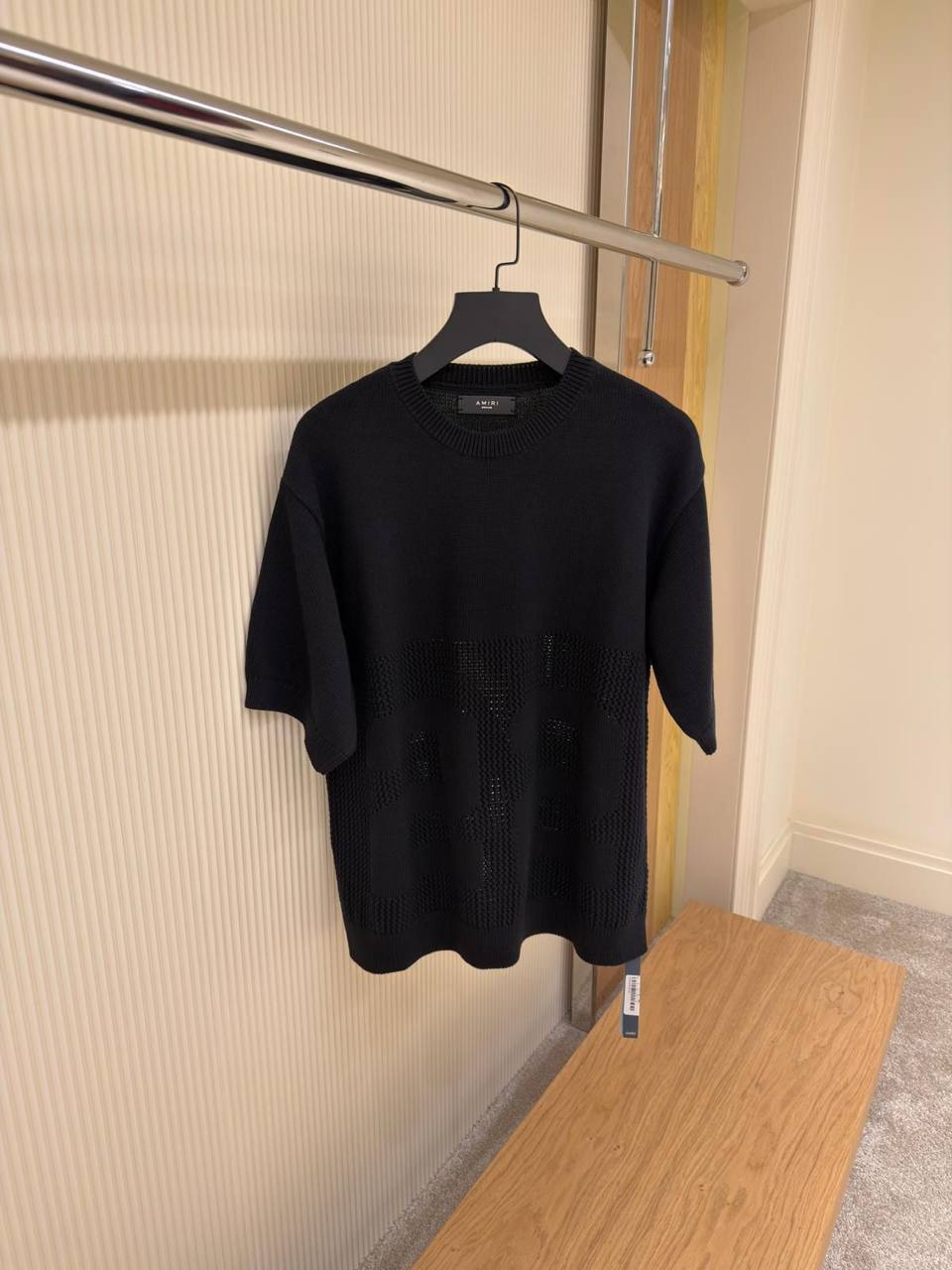 Amiri Logo Pointelle Knit T-Shirt – Black