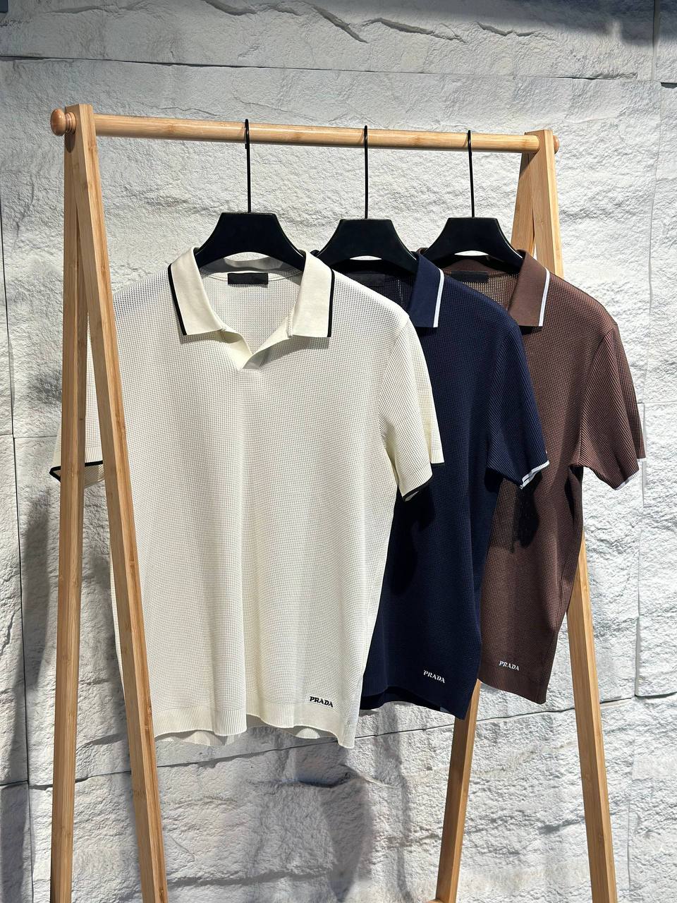 Prada Waffle Knit Open-Collar Polo