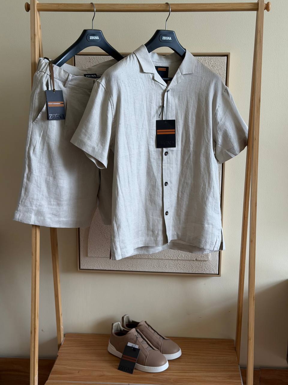 Zegna Linen Shirt & Shorts Set - Beige