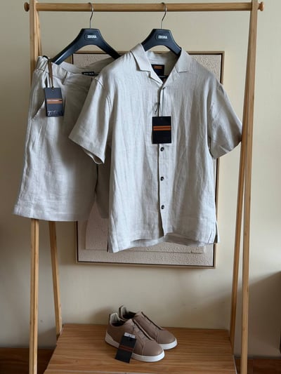 Zegna Linen Shirt & Shorts Set - Beige
