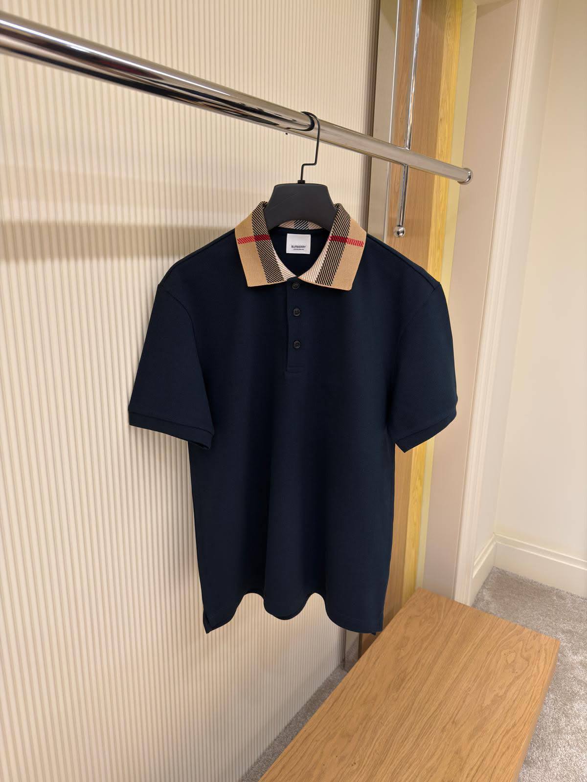 Burberry Check Collar Cotton Piqué Polo