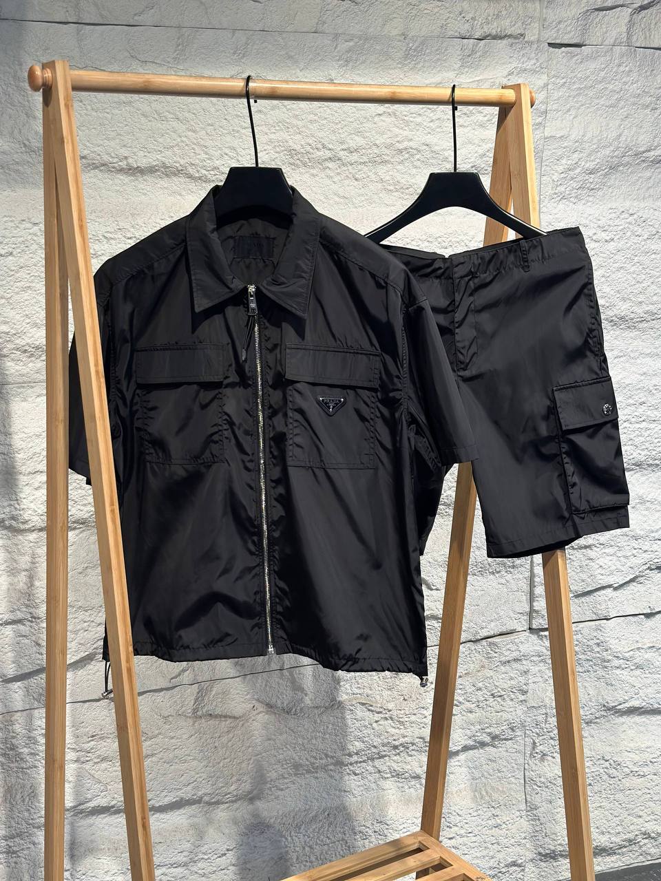 Prada Re-Nylon Zip Shirt & Cargo Shorts Set