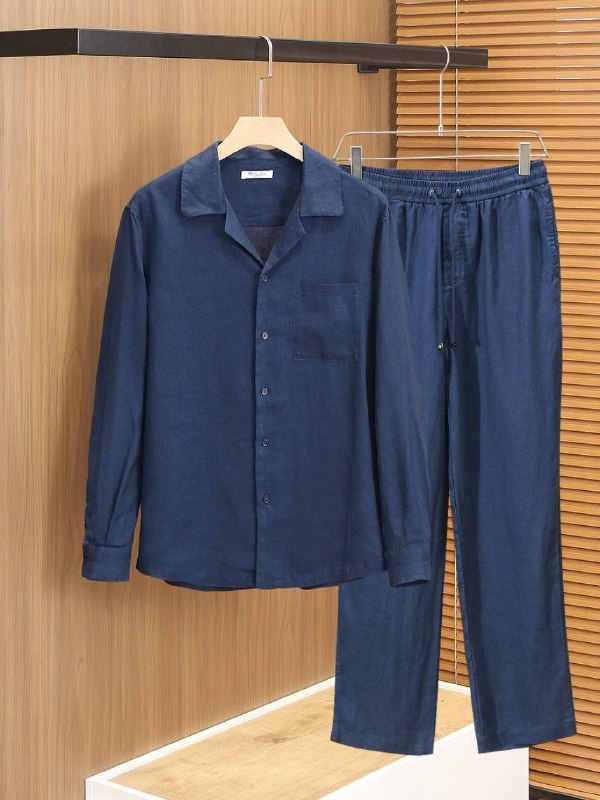 Loro Piana Linen Shirt & Trouser Set — Navy