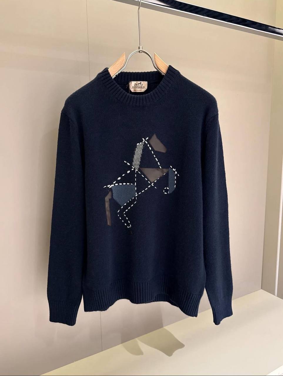Hermès Horse Patchwork Wool Sweater – Navy