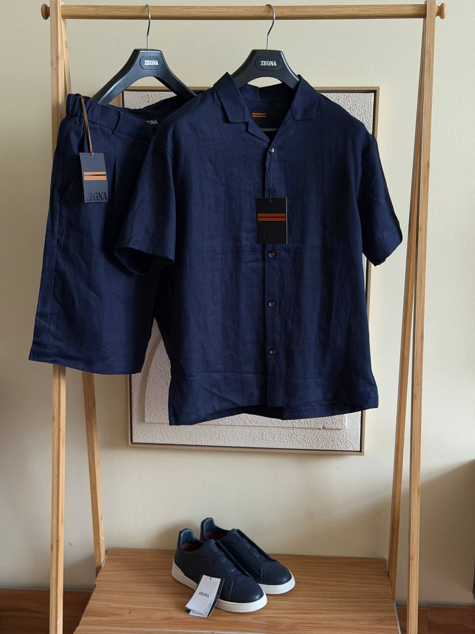 Zegna Linen Shirt & Shorts Set - Navy
