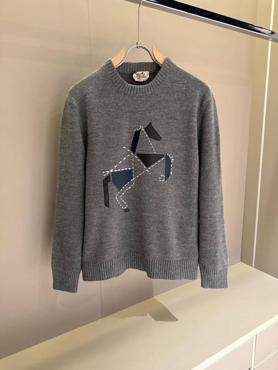 Hermès Horse Patchwork Wool Sweater – Grey