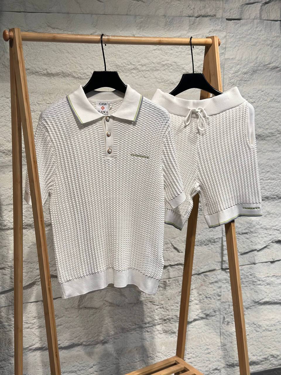 Casablanca White Textured Knit Polo & Shorts Set